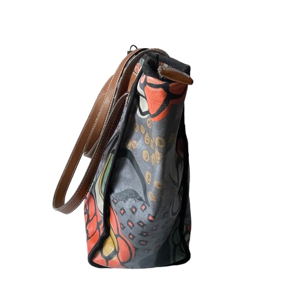 Fossil Handbag Floral Nature Design Coated Canvas Leather Tote Shoulder Bag - Picture 3 of 11